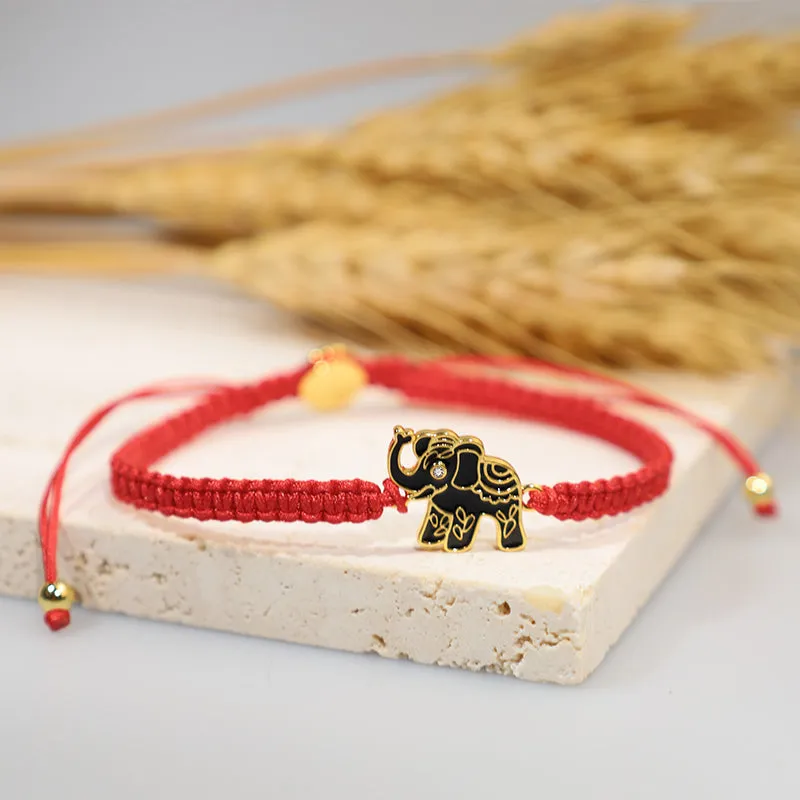 Tibetan Red String Elephant Bracelet with Handmade Wisdom for a Bright Future - Image 2