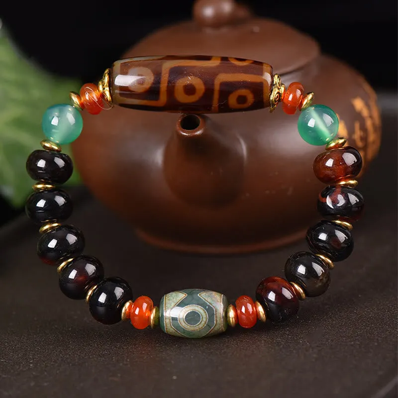 Tibetan Natural Nine-Eye Dzi Bead Protection Bracelet - Image 2