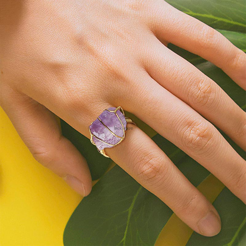 Luck Muse Shop Amethyst Gemstone Adjustable Ring - Image 3