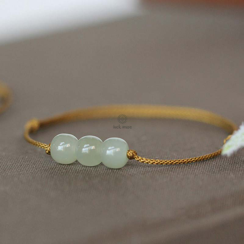 Three Bead Jade Luck String Weave Bracelet - Image 4