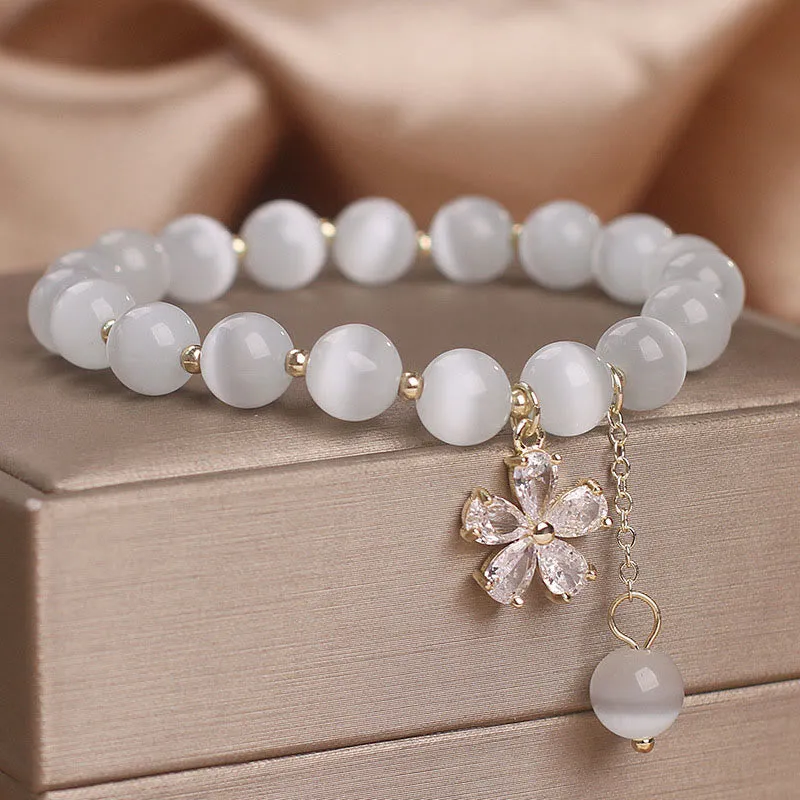 Luck Muse Cat's Eye Flower Charm Bracelet - Peace & Support - Image 2