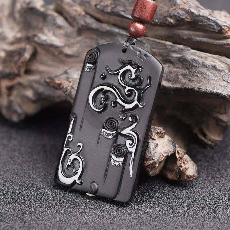 Black Obsidian Dragon Phoenix Success Necklace Pendant by Luck Muse Shop - Image 4
