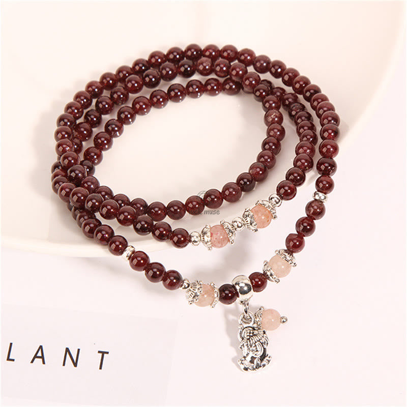 Natural Garnet, Strawberry Quartz, Green Beans PiXiu Protection Wrap Bracelet - Image 4