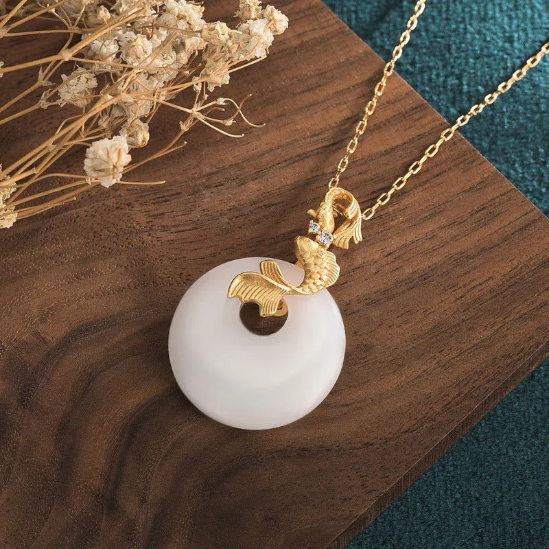 White Jade Koi Fish Prosperity Necklace - Luck Muse - Image 3