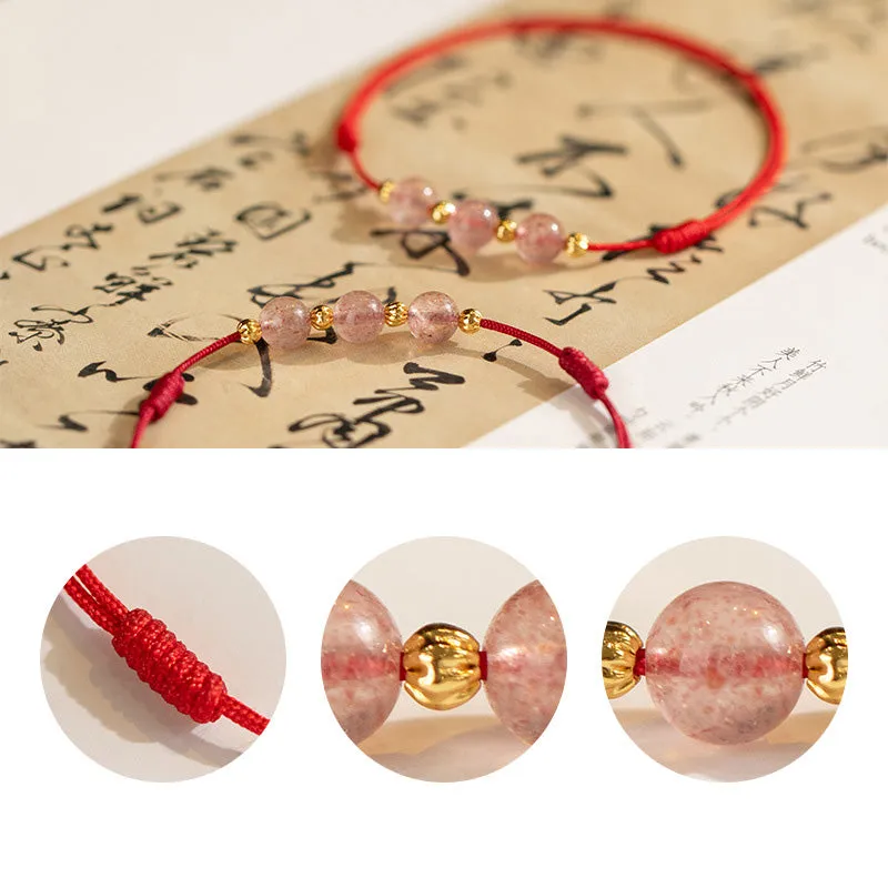 Strawberry Crystal Bead Lucky Red String Anklet with Luck Muse - Image 15