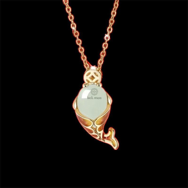 Buddha Chalcedony Luck Koi Fish Wealth Stone Bracelet and Necklace Set - Image 8