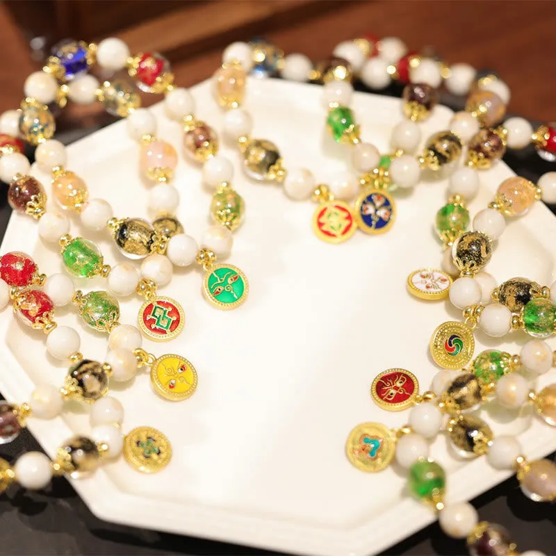 Luck Muse Tibetan Five Wealth God Fortune Charm Bracelet with Liuli Glass Beads, Incense Ash, and Porcelain Beads - Image 11