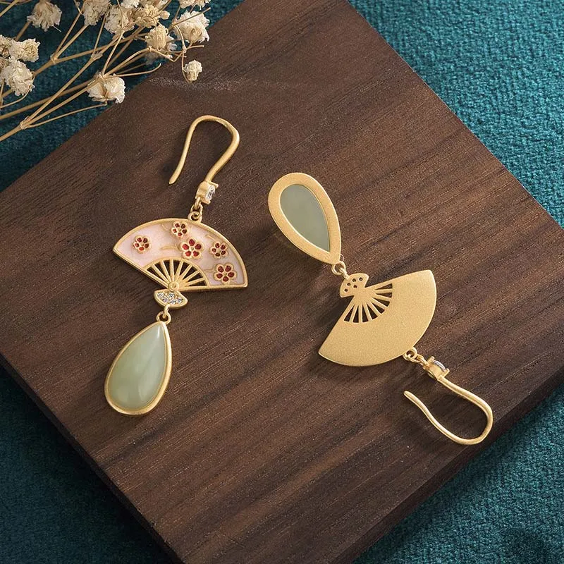 Natural Green Aventurine Fan Pattern Drop Earrings for Luck - Image 9