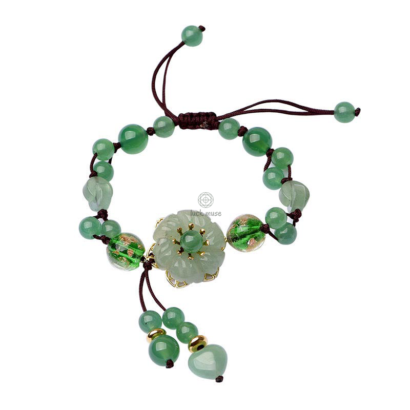 Natural Green Jade Green Aventurine Luck Dangling Flower Bracelet - Image 6