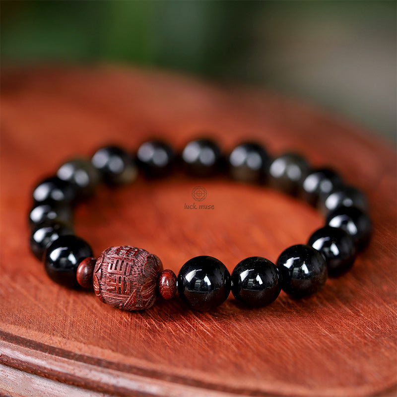 Natural Gold Sheen Obsidian Rainbow Obsidian Om Mani Padme Hum Healing Bracelet - Image 21