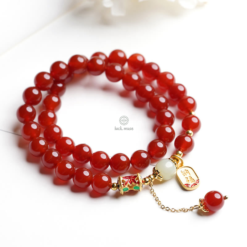 Natural Red Agate and Hetian Jade Fu Character Confidence Bracelet - Image 12