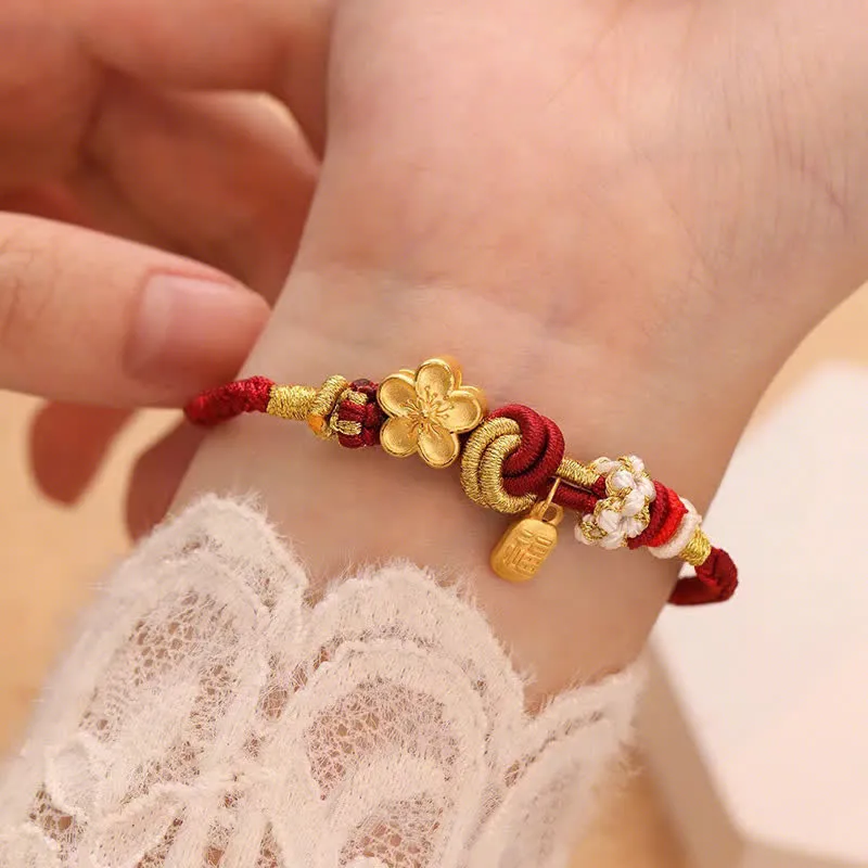 Peach Blossom Happiness Lucky Red String Bracelet with Luck Muse Charm - Image 5