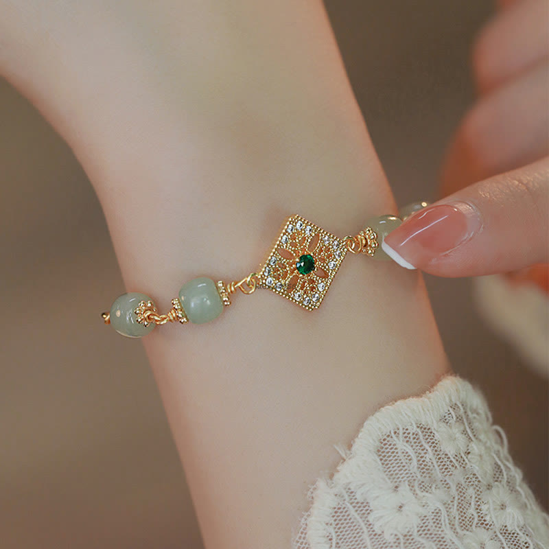 Natural Hetian Jade Square Pattern Luck Chain Bracelet - Image 7