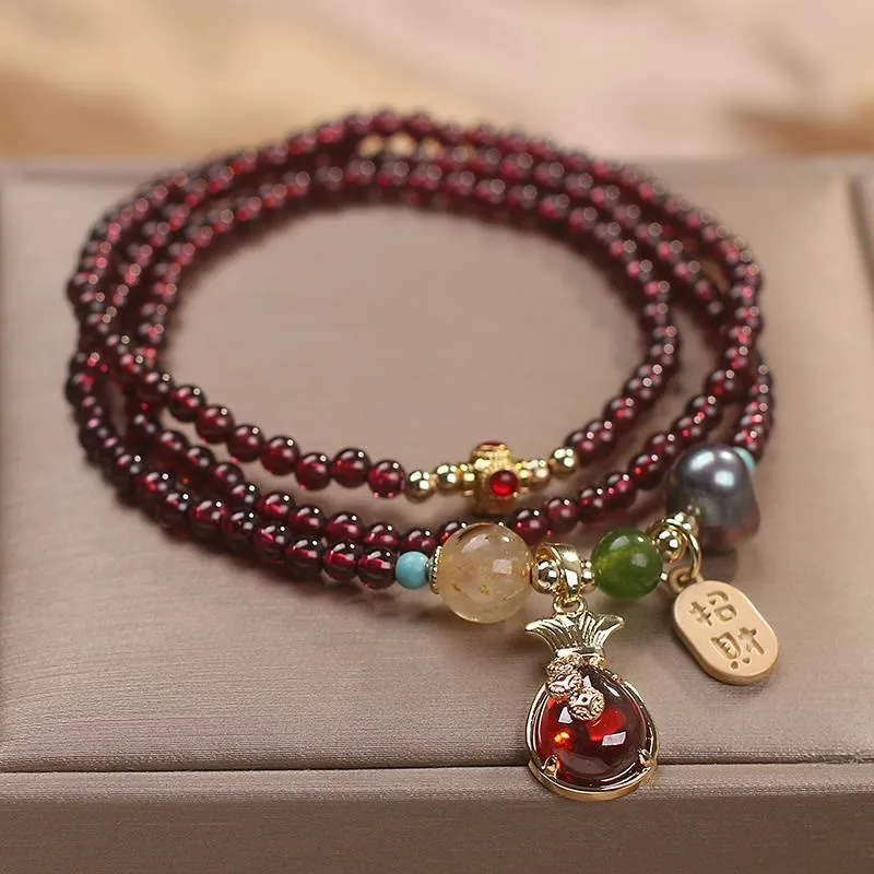 Luck Muse Garnet Jade Coin Wealth Protection Bracelet - Image 4