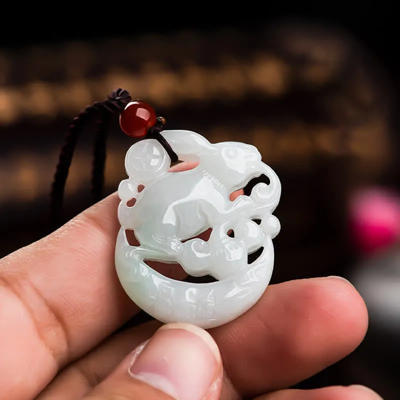 White Jade Crescent Moon Rabbit Year Protection Necklace by Luck Muse Shop - Image 4