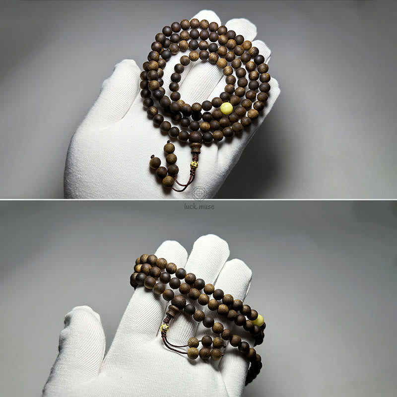 Luck Muse 999 Gold Tarakan 108 Mala Beads Bracelet with Agarwood & Amber for Evil Spirits Protection - Image 13