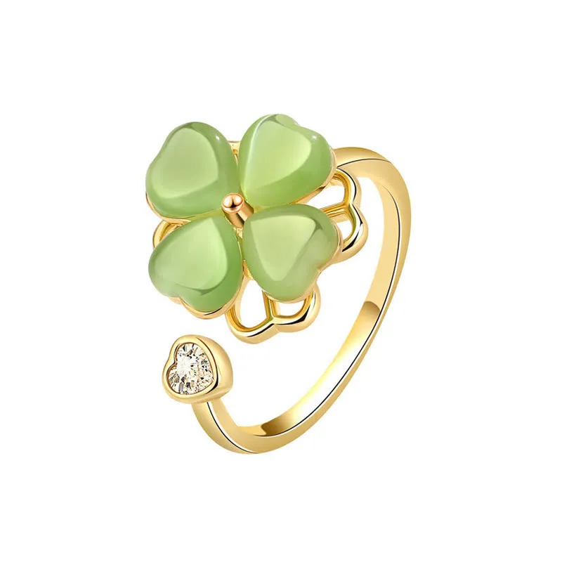 Luck Muse Cat's Eye Four-Leaf Clover Zircon Love Spinner Ring