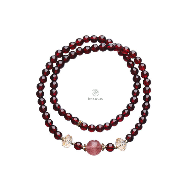 Luck Muse 14K Gold Plated Double Wrap Bracelet with Natural Garnet and Strawberry Quartz for Stability - Image 15