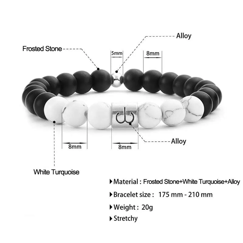 Natural Frosted Stone White Turquoise Bead Zodiac Bracelet - Image 19