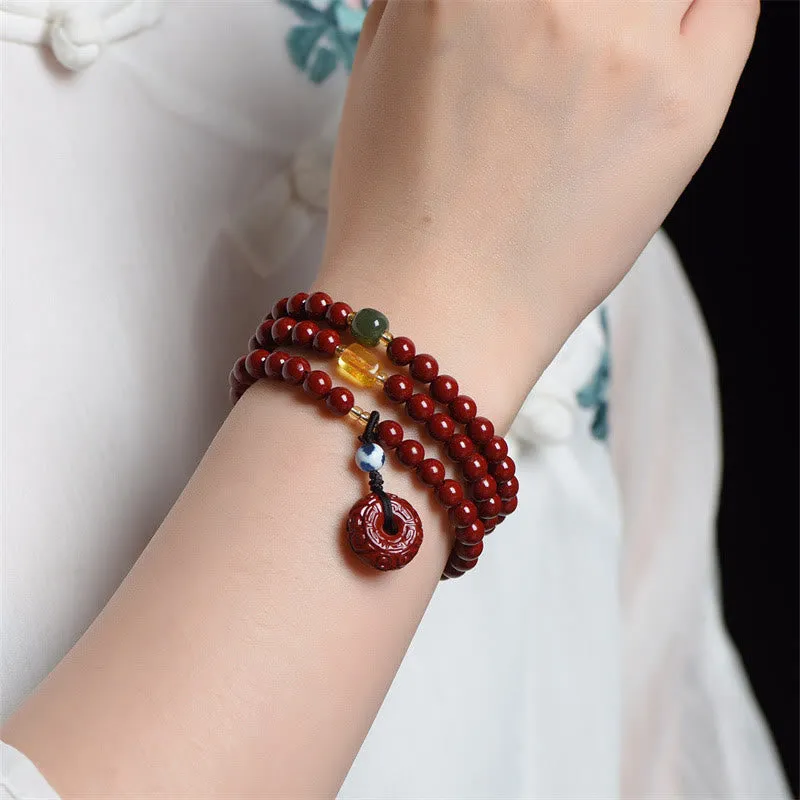 Tibetan Cinnabar Peace Buckle Triple Wrap Blessing Bracelet Mala by Luck Muse Shop - Image 3