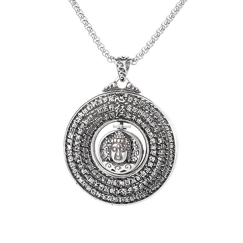 Luck Muse Heart Sutra Serenity Rotatable Necklace Pendant with Peace Buckle Design - Image 6
