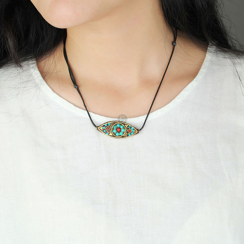 Tibet Turquoise Bead Necklace Pendant with Marquise Pattern for Protection and Strength - Image 8