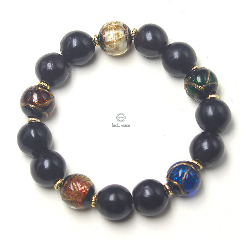 Luck Muse Wealth Bracelet with Western Soapberry Incense Ash and Liuli Glass Beads - Image 6