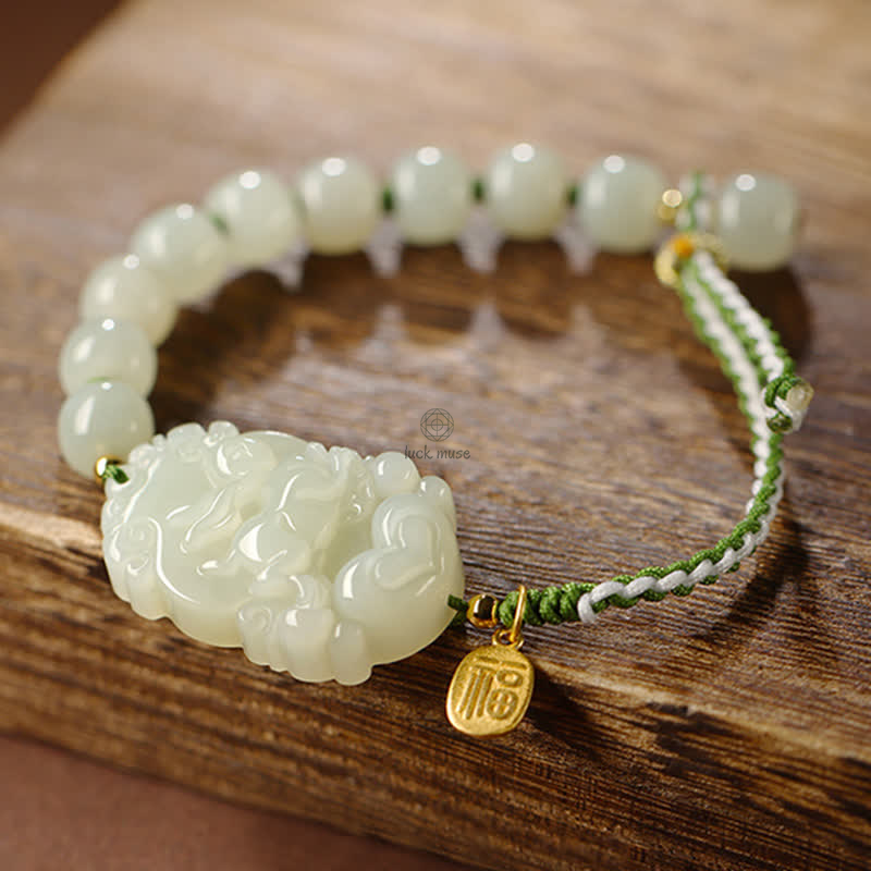 Luck Muse 925 Sterling Silver Chinese Zodiac Hetian Jade Lucky String Bracelet - Image 4