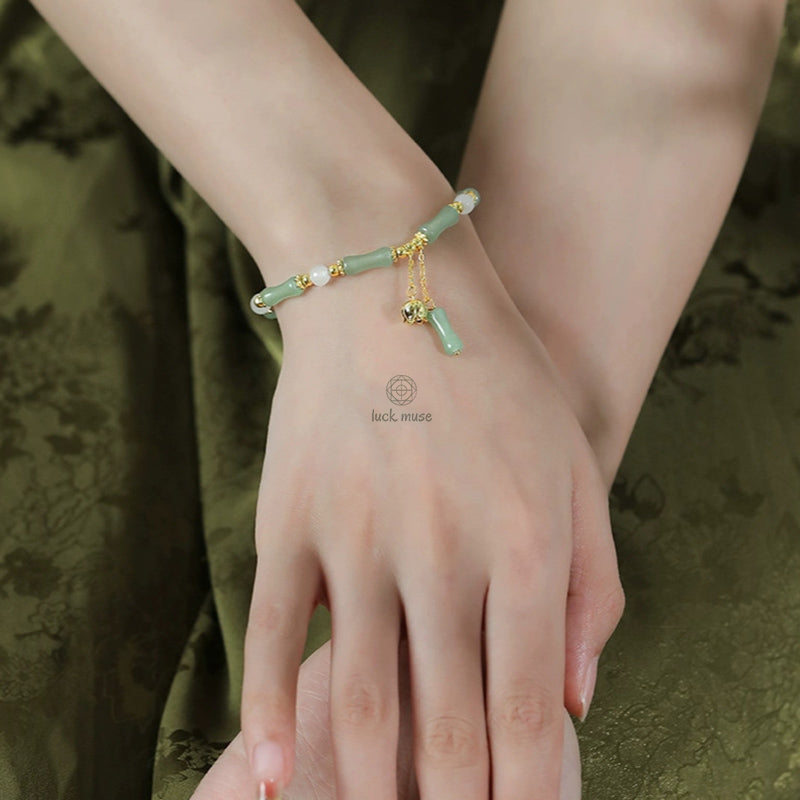 Green Aventurine Charm Bracelet with Bamboo Jade Pattern - Image 9