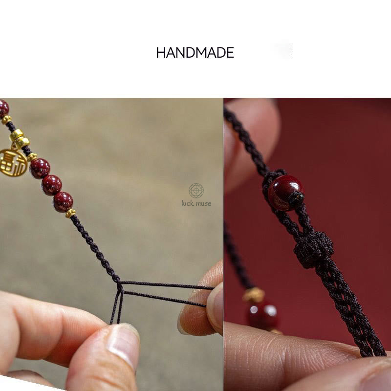 Braided Cinnabar Bead Bracelet with Fu Character Charm by Luck Muse Shop - Image 5