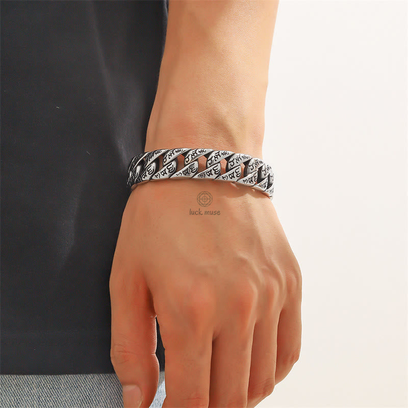 Tibetan Om Mani Padme Hum Mantra Titanium Steel Bangle Bracelet - Peaceful Design - Image 9
