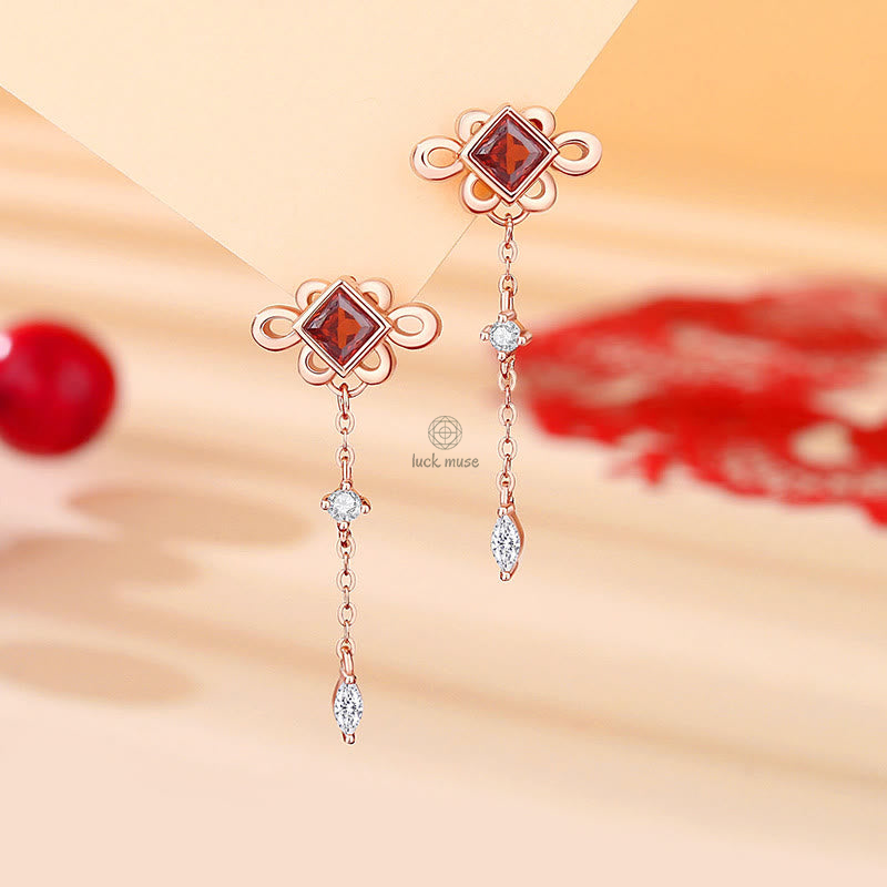 Luck Muse 925 Sterling Silver Chinese Knot Red Zircon Jewelry Set - Image 6