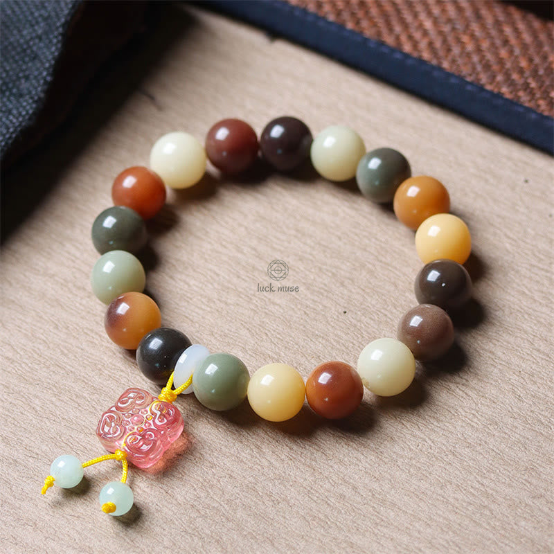 Multicolored Gradient Bodhi Seed and Liuli Glass Charm Bracelet infused with Luck Muse for Peace - Image 2