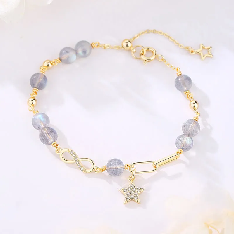 Luck Muse 14K Gold Plated Strawberry Quartz Moonstone Eternal Love Bracelet - Image 6