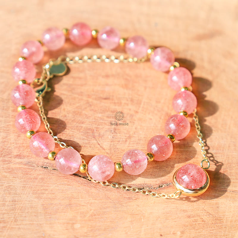 Sun Stone and Strawberry Quartz Crystal Bracelet for Positivity - Image 5