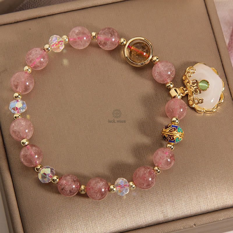 Luck Muse Healing Bracelet with Strawberry Quartz, Green Crystal, and Amethyst - Image 3