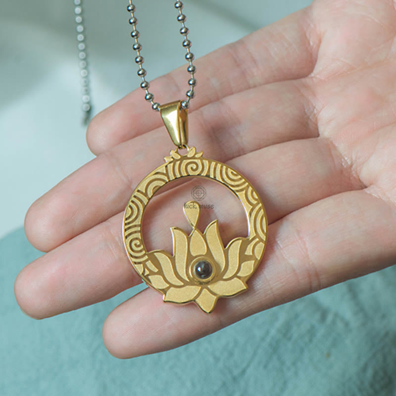 Luck Muse Lotus Titanium Steel Shurangama Mantra Necklace Pendant with Enlightenment Projection - Image 9