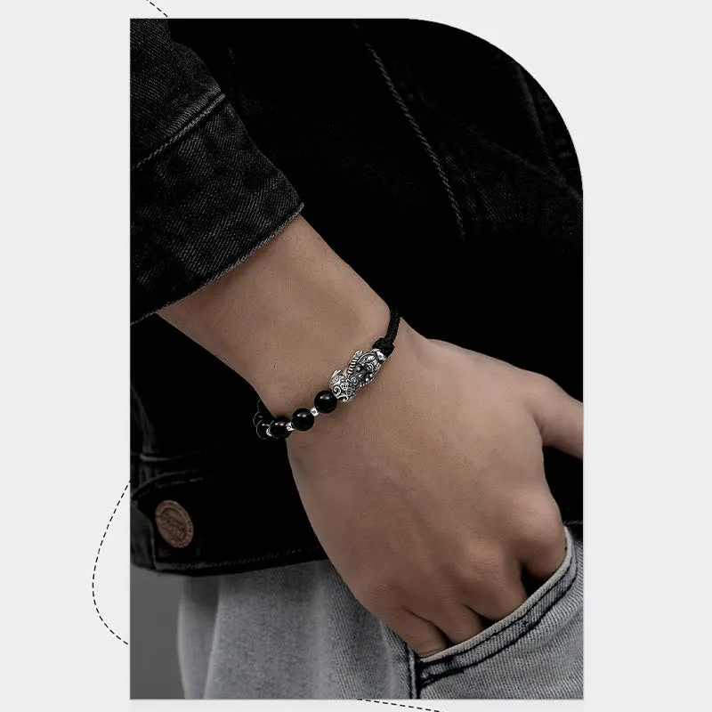 Luck Muse 999 Sterling Silver Feng Shui Pixiu Natural Black Obsidian Bracelet - Image 7
