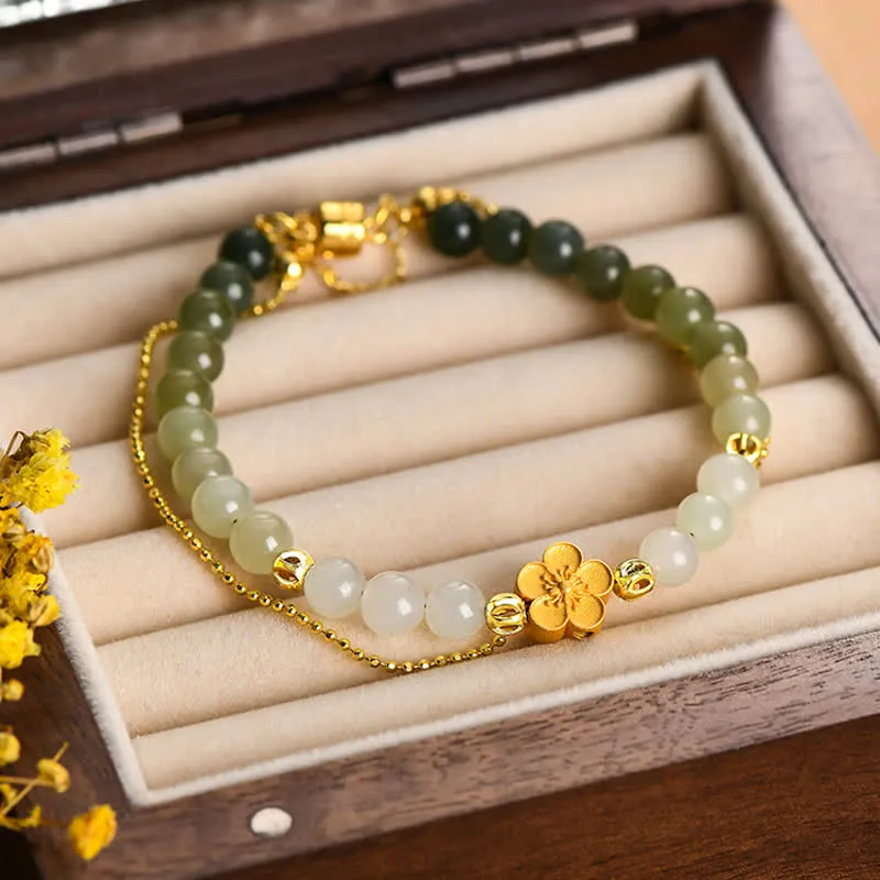 Luck Muse 925 Sterling Silver Hetian Jade Peach Blossom Luck Chain Bracelet - Image 2
