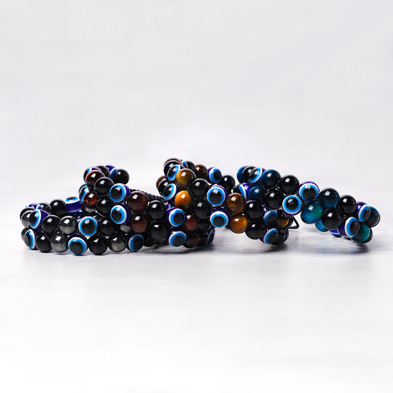 Evil Eye Protection Bracelet with Hematite and Tiger Eye Beads - Image 3