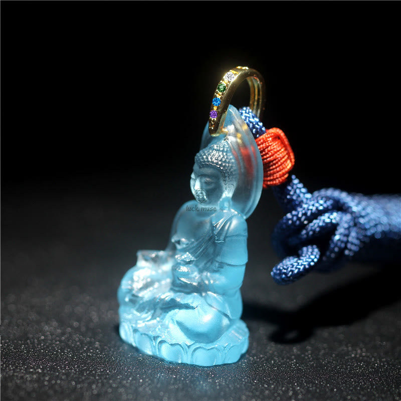 Blue Tathagata Buddha Liuli Crystal Amulet Necklace - Serenity Pendant - Image 2