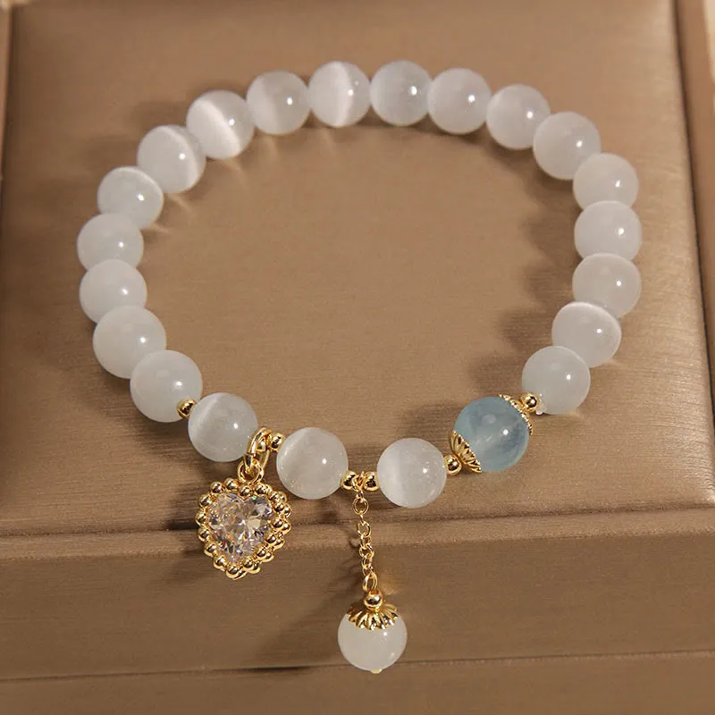 Luck Muse Cat's Eye Crystal Heart Bracelet with Zircon Charm - Peace & Love - Image 4