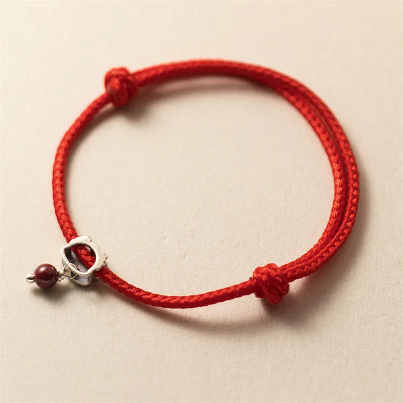 Luck Muse Sterling Silver Dragon Year Cinnabar Red String Bracelet - Image 3