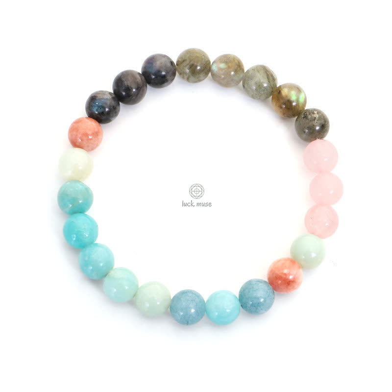 Amazonite and Black Glitter Stone 108 Mala Beads Bracelet with Positive Tassel Design - Image 8