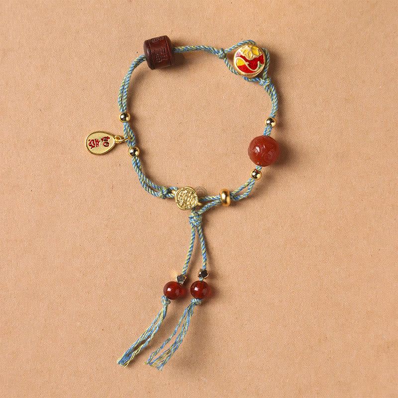 Handmade Hetian Jade Auspicious Clouds Lucky Fu Character Bracelet