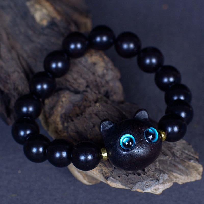 Luck Muse Ebony Wood and Liuli Glass Cat Charm Bracelet - Image 14