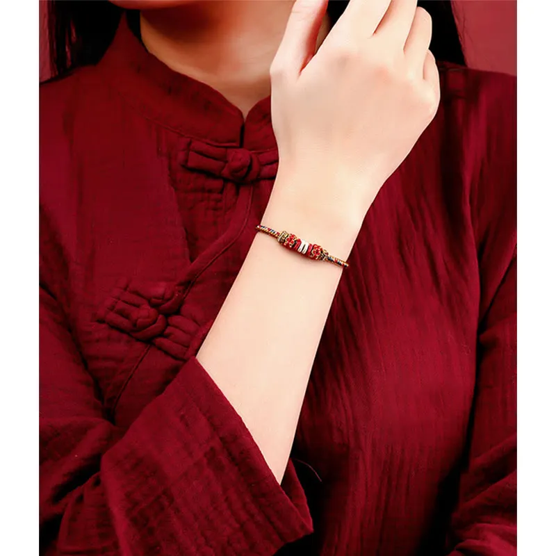 Handmade Dunhuang Color Samsara Knot Luck Reincarnation Knot Braid String Bracelet - Image 3