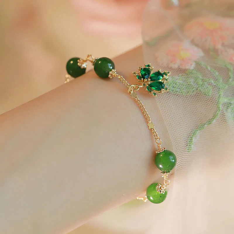 Maple Leaf Green Chalcedony Courage & Strength Bracelet with 14k Gold Plating by Luck Muse Shop - Image 3