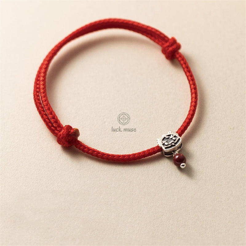 Luck Muse Sterling Silver Dragon Year Cinnabar Red String Bracelet - Image 6