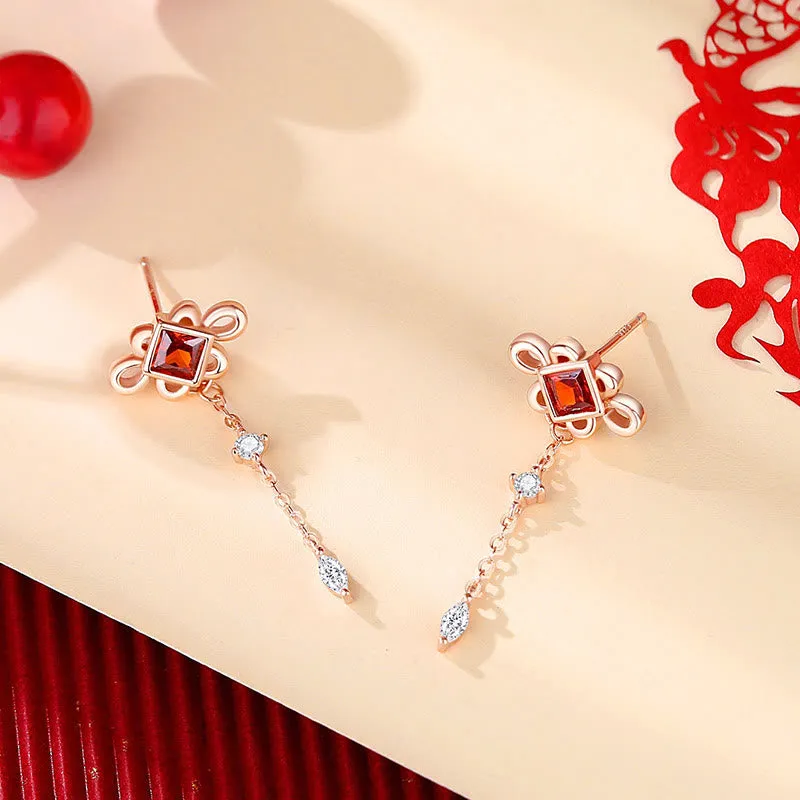 Luck Muse 925 Sterling Silver Chinese Knot Red Zircon Jewelry Set - Image 7